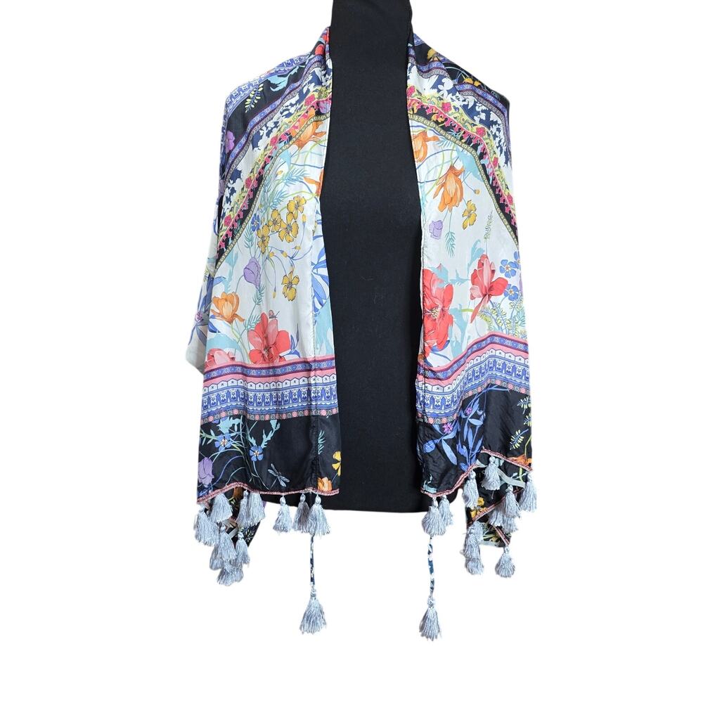 Johnny Was Floral Bohemian Luxury 100% Silk Scarf - Picture 4 of 5